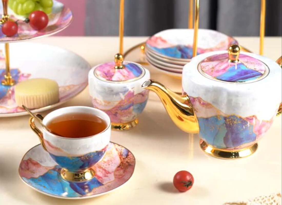 B2B wholesale high end microwave safe chinaware include ceramic tea cup set