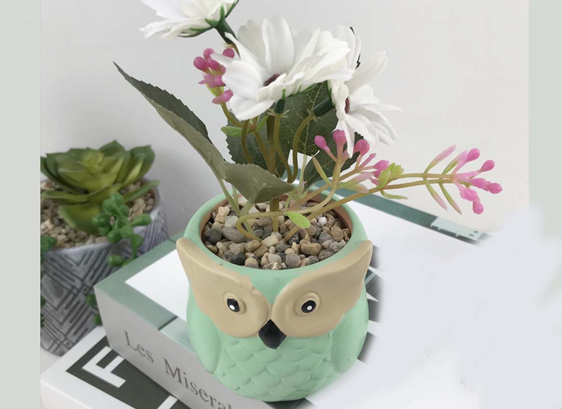 Modern design pattern color with personalised business logo ceramic owl flower pot