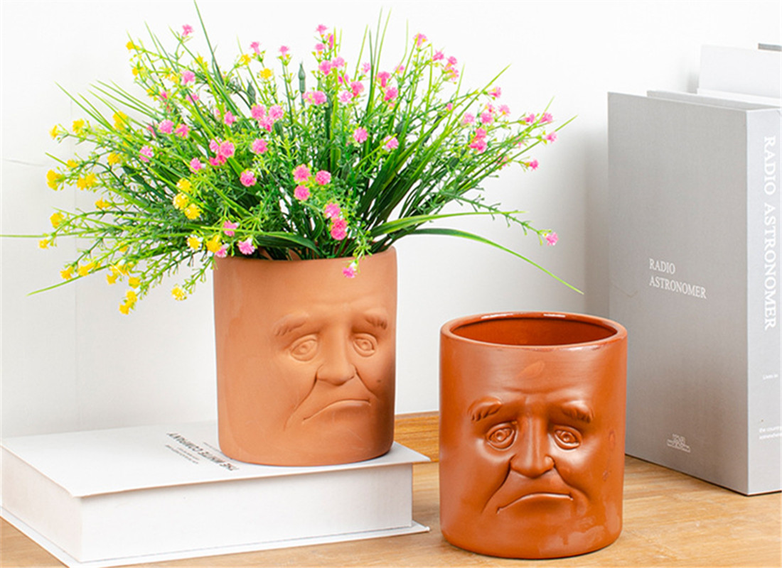 Modern unique face planters with personalised business logo glazed terracotta pots for plants