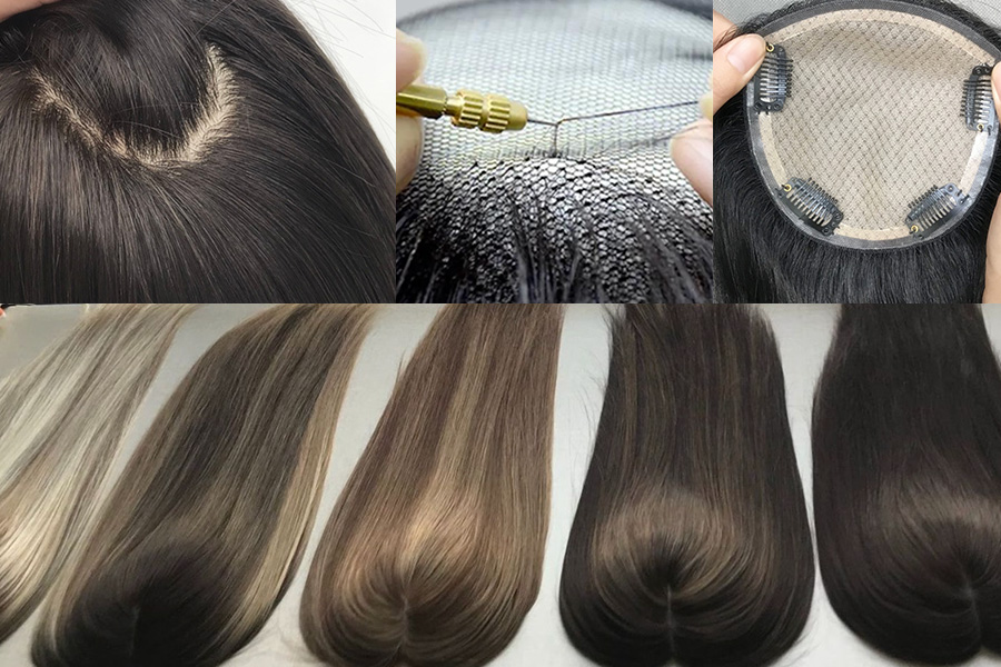 Detailed macro shot of a breathable hair topper base for wholesale quality check