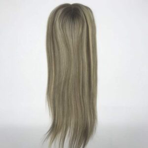 Blonde Human Hair Topper Front View with Natural Looking Coverage