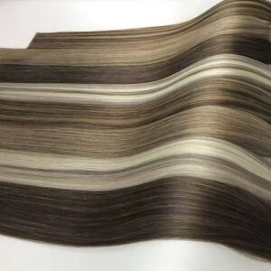 Smooth and straight cruelty-free ethically sourced human hair extensions wigs in various highlighting shades.
