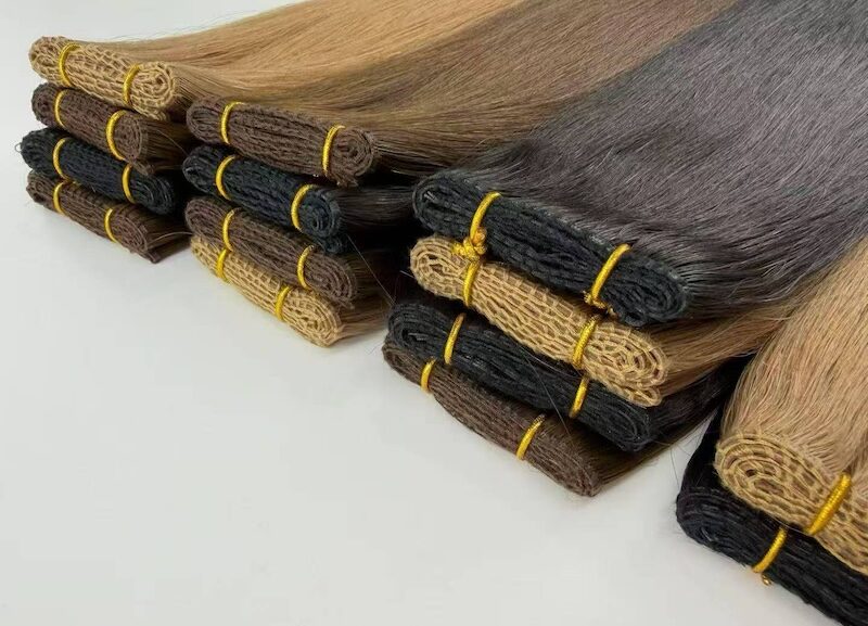 Close-up of the secure, shed-free stitching on our wholesale human hair extensions