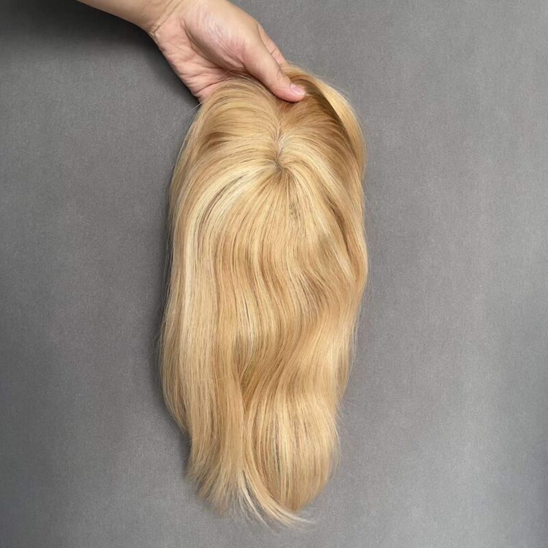 High-quality lace hair toppers for women in a natural golden blonde shade, ideal for salon customization