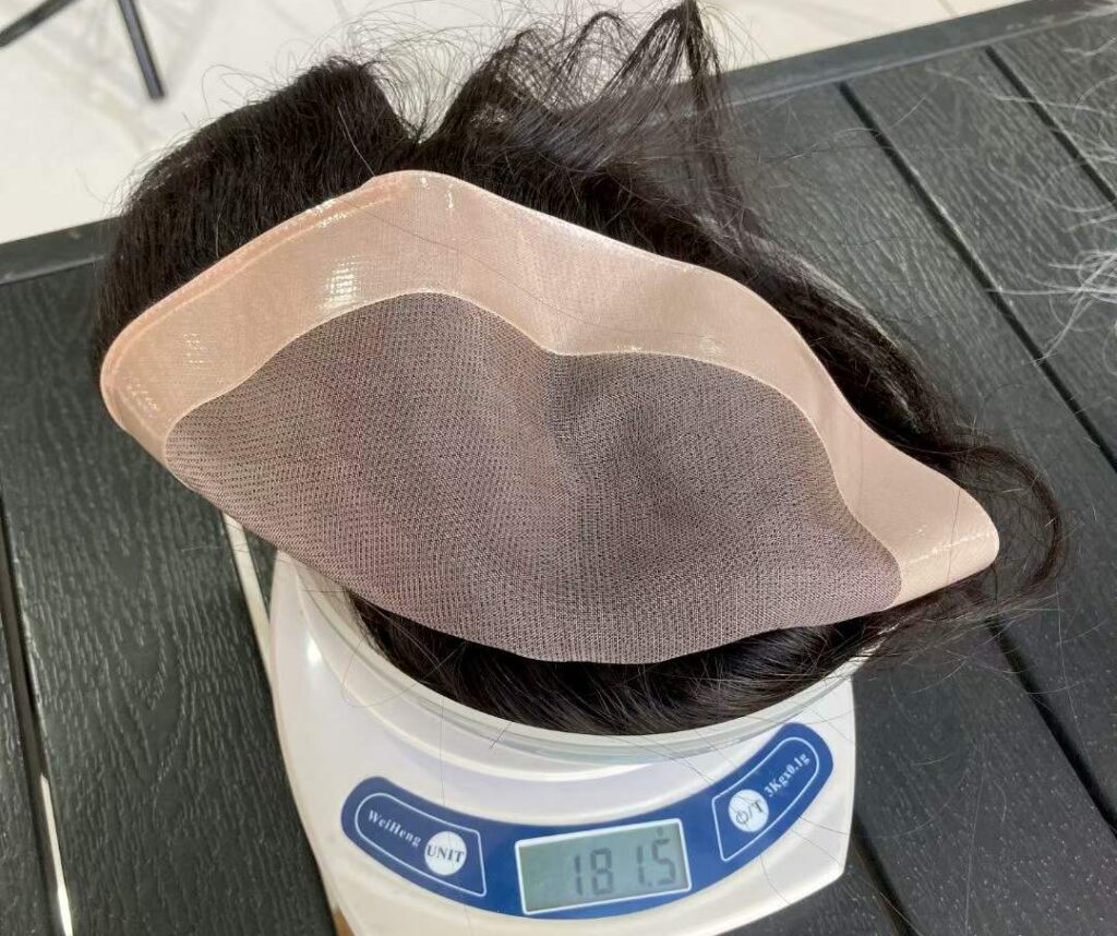 7x9 large mono base for long hair toppers on a scale