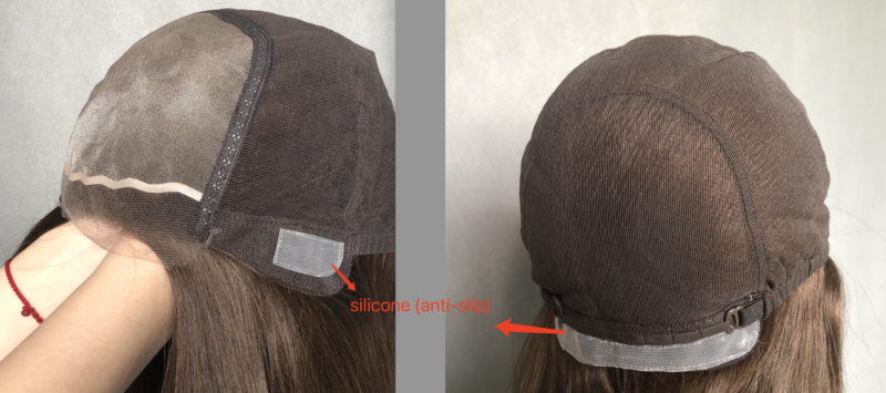 Close up of anti-slip silicone panels inside human hair medical wigs