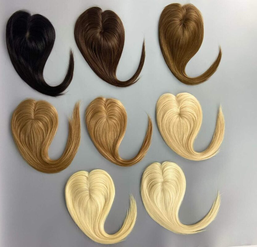 Close up of premium virgin human hair toppers for caucasian women